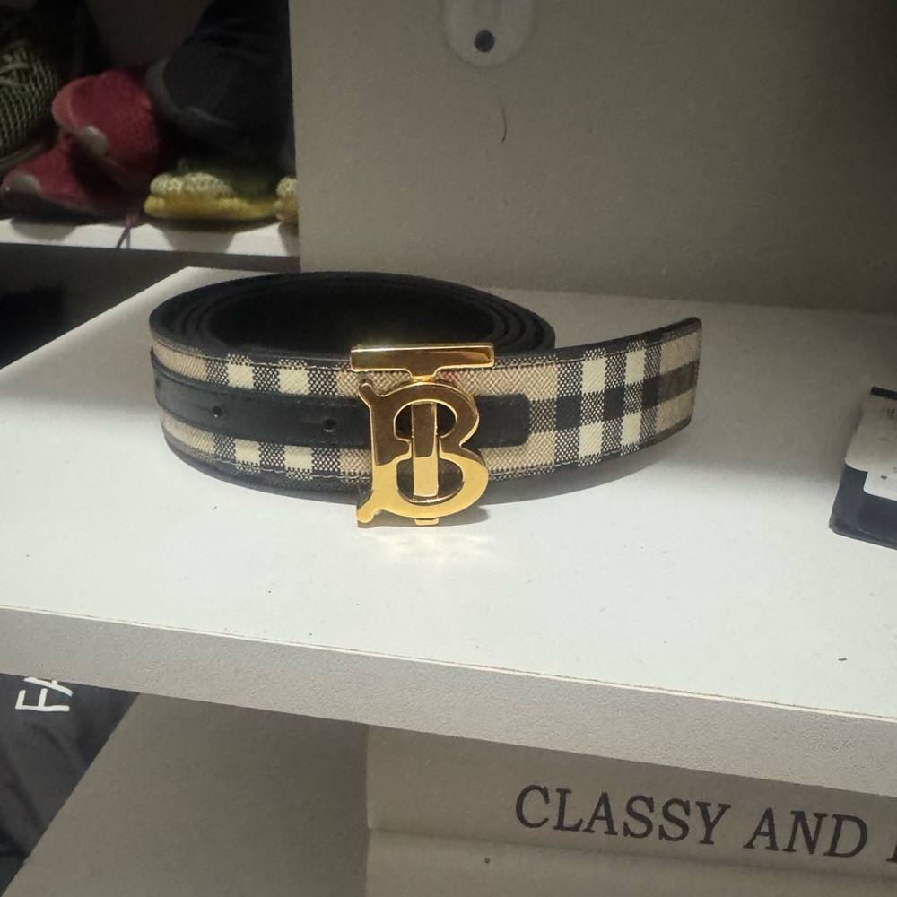Burberry Plaid Belt with Gold Buckle